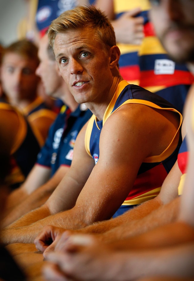 AFL 2016 Media - Adelaide Crows Team Photo Day ADELAIDE, AUSTRALIA - FEBRUARY 09: Nathan van Berlo of the Crows looks on during the Adelaide Crows team photo day at AAMI Stadium in Adelaide, Australia on February 09, 2016. (Photo by Adam Trafford/AFL Media)